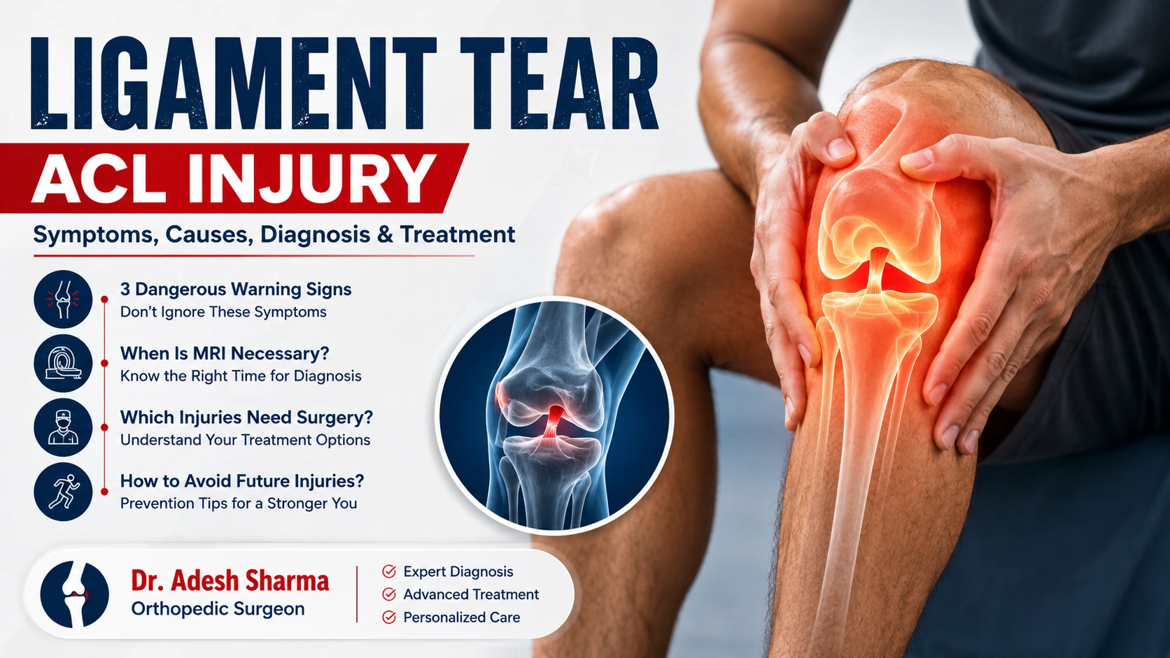 Ligament Tear (ACL Injury): Symptoms, Causes, Diagnosis & Treatment by Dr. Adesh Sharma